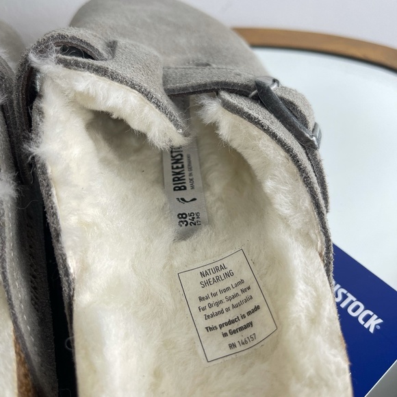 BIRKENSTOCK Boston Genuine Shearling Lined Clog in Stone Coin Suede Size 7-7.5US - Picture 9 of 16